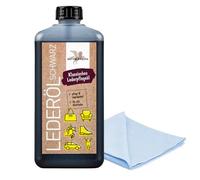 esnado Bense & Eicke Huile pour cuir 1 litre + 1 chiffon en microfibre - Soin parfait pour le cuir lisse, les sièges de voiture, les vêtements de moto, les selles, etc. (noir)