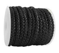 esnado Bracelet en cuir tressé plat | Largeur : 5 mm | Épaisseur : env. 2 mm | Longueur : 2 mètres | Couleur : noir | Cuir véritable - tannage végétal | Pour bricolage | Fabrication de bracelets,