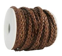 esnado cordon en cuir tressé plat | Largeur : 5 mm | Épaisseur : 2 mm | Longueur : 10 mètres | Couleur : marron clair antique | Cuir véritable - Tannage végétal | Pour l'artisanat