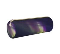 ESNAIUVCD Aurora Trousse à crayons cylindrique en cuir synthétique avec fermeture éclair Motif Polaris, doré, Taille unique, Trousse de beauté
