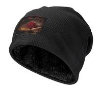 ESNAIUVCD Beau bonnet d'hiver en tricot gaufré avec imprimé floral, papillon, roses, chapeau d'hiver chaud pour homme, doublé et extensible, Noir , Taille unique