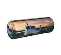 ESNAIUVCD Belle trousse à crayons cylindrique en cuir imprimé crépuscule - Cuir PU, rangement multifonctionnel de papeterie, convient pour les étudiants, doré, Taille unique, Trousse de beauté