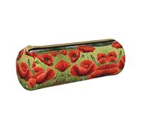 ESNAIUVCD Belle trousse à crayons cylindrique en cuir PU de haute qualité avec imprimé fleur de coquelicot rouge, rangement multifonctionnel pour papeterie, convient pour les étudiants, blanc, Taille
