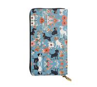 ESNAIUVCD Border Collie Portefeuille en cuir véritable avec imprimé floral pour femme et homme, sac à main multifonction, fermeture éclair autour du grand sac à main de voyage pour téléphone portable,