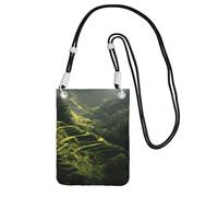 ESNAIUVCD Champs en terrasses à Bali Imprimer Transporter un sac de téléphone portable en diagonale, sac à bandoulière, adapté pour transporter le téléphone portable, etc, Noir , Taille unique