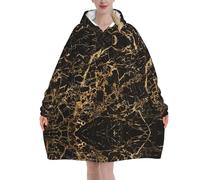 ESNAIUVCD Couverture à capuche surdimensionnée à imprimé marbre doré - Couverture portable en flanelle pour adulte, unisexe et adulte, sweat-shirt à capuche confortable et moelleux, Noir , 280g