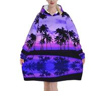 ESNAIUVCD Couverture à capuche surdimensionnée avec imprimé palmier violet coucher de soleil - Couverture portable en flanelle pour adulte, unisexe et adulte, sweat-shirt à capuche confortable et