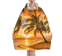 ESNAIUVCD Couverture à capuche surdimensionnée en flanelle avec imprimé plage tropicale, palmier, coucher de soleil et palmier, couverture portable unisexe pour adultes, femmes et hommes, sweat-shirt