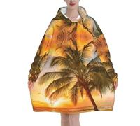 ESNAIUVCD Couverture à capuche surdimensionnée en flanelle avec imprimé plage tropicale, palmier, coucher de soleil et palmier, couverture portable unisexe pour adultes, femmes et hommes, sweat-shirt