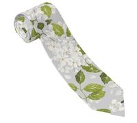 ESNAIUVCD Cravate pour homme avec imprimé de fleurs blanches et feuilles vertes - Cravate fantaisie pour homme - Cadeau de mariage, Noir , taille unique