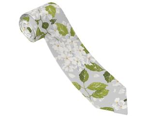 ESNAIUVCD Cravate pour homme avec imprimé de fleurs blanches et feuilles vertes - Cravate fantaisie pour homme - Cadeau de mariage, Noir , taille unique