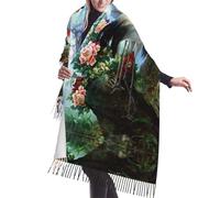 ESNAIUVCD Écharpe en cachemire avec imprimé grue chinoise, oiseaux et pêcher - Châle pashmina pour femme, écharpes d'hiver pour femme, grande enveloppe, cadeaux pour femmes, Noir , Taille unique