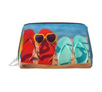 ESNAIUVCD Flip-Flops On A Sandy Beach Print Makeup Bag Cosmetic Bag Cosmetic Bag For Women PU Leather Cosmetic Bags with Wrist Strap Travel Toiletry Pouch Makeup Bag, Argenté., Taille unique