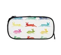ESNAIUVCD Grande trousse à crayons avec fermeture éclair et imprimé lapin arc-en-ciel - Durable - Multifonctionnel - Pour l'école, le bureau, les adultes filles et garçons, Noir , One Size, Trousse de