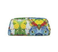 ESNAIUVCD Grande trousse à crayons avec fermeture éclair et imprimé oiseaux printemps-été - Trousse multifonction pour le travail et le maquillage, doré, Taille unique, Trousse de beauté
