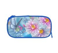 ESNAIUVCD Grande trousse à crayons avec fermeture éclair et motif papillons et fleurs - Durable - Multifonctionnelle - Pour l'école, le bureau, les adultes filles et garçons, bleu, One Size, Trousse
