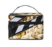 ESNAIUVCD Grande trousse de toilette avec imprimé de cinéma et pop-corn - Grande trousse de maquillage de voyage pour femme, Noir , Taille unique, Trousse de beauté