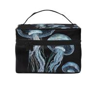 ESNAIUVCD Grande trousse de toilette avec imprimé méduses bleues et dorées pour femme, Noir , Taille unique, Trousse de beauté