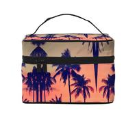 ESNAIUVCD Grande trousse de toilette avec imprimé palmier, coucher de soleil d'été, grande trousse de maquillage de voyage pour femme, Noir , Taille unique, Trousse de beauté