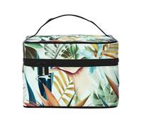 ESNAIUVCD Grande trousse de toilette d'été avec imprimé feuilles tropicales pour femme, Noir , Taille unique, Trousse de beauté