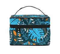 ESNAIUVCD Grande trousse de toilette d'été avec imprimé feuilles tropicales pour femme, Noir , Taille unique, Trousse de beauté