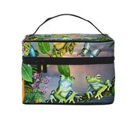 ESNAIUVCD Grande trousse de toilette imprimée de nombreuses grenouilles chantant sur les branches - Grande trousse de maquillage de voyage pour femme, Noir , Taille unique, Trousse de beauté
