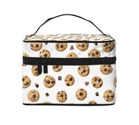 ESNAIUVCD Grande trousse de toilette pour femme avec imprimé biscuits et pépites de chocolat, Noir , Taille unique, Trousse de beauté