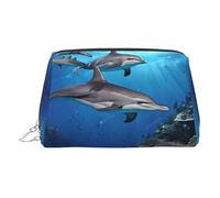 ESNAIUVCD Killer Whale1 Trousse de maquillage imprimée en cuir synthétique pour femme avec dragonne, Argenté., Taille unique