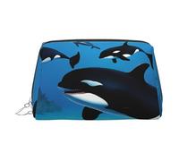 ESNAIUVCD Killer Whales Sac de maquillage imprimé en cuir synthétique avec dragonne pour femme, Argenté., Taille unique