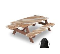 ESNAIUVCD Lot de 3 housses de table de pique-nique ondulées colorées avec housse de banc, essentiels du camping, housse ajustée avec bord élastique, pour intérieur et extérieur