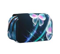 ESNAIUVCD Magnifique trousse à stylos double couche avec trois papillons imprimés, convient pour les garçons, les filles et les adultes, cette trousse de bureau avec compartiment, Noir , Taille unique