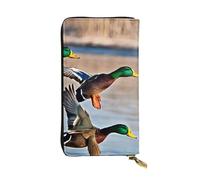 ESNAIUVCD Mallard Ducks Portefeuille en cuir véritable pour femme et homme, sac à main multifonction, fermeture éclair autour du grand sac à main de voyage pour téléphone portable, Noir , Taille