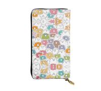 ESNAIUVCD Mignon Mouton Coloré Imprimé Cuir Véritable Femmes Hommes Portefeuilles Multifonctionnel Pochette Portefeuille Fermeture Éclair Autour Grand Voyage Téléphone Portable Long Porte-monnaie,