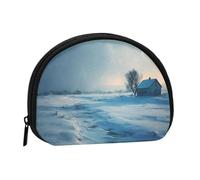 ESNAIUVCD Mini sac de rangement portable en forme de coquillage avec imprimé paysage de neige d'hiver