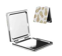 Esnaiuvcd Miroir de courtoisie compact avec imprimé ananas doré pour filles et femmes, miroir de maquillage de voyage grossissant x1/2x, petit miroir de maquillage portable, pliable sur les deux côtés