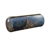 ESNAIUVCD Mountain Peak Trousse à crayons cylindrique en cuir synthétique avec fermeture éclair - Rangement multifonctionnel pour papeterie - Convient pour les étudiants