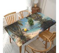 ESNAIUVCD Nappe rectangulaire résistante à l'huile avec imprimé plage tropicale, pour restaurant, fête dans le jardin (1,5 m)