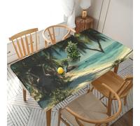 ESNAIUVCD Nappe rectangulaire résistante à l'huile avec imprimé plage tropicale, pour restaurant, fête dans le jardin (1,5 m)
