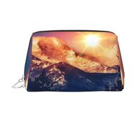 ESNAIUVCD Nature Sun Snowy Hills and Trees Print Makeup Bag Cosmetic Bag Cosmetic Bag,Women PU Leather Cosmetic Bags with Wrist Strap Travel Toiletry Pouch Makeup Bag, Argenté., Taille unique