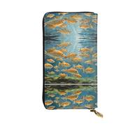 ESNAIUVCD Pêche Lac Pêcheurs Imprimé Cuir Véritable Femmes Hommes Portefeuilles Multifonction Pochette Portefeuille Zip Around Grand Voyage Mobile Téléphone Portable Long Portefeuille Argent, Noir ,