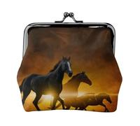 ESNAIUVCD Portefeuille compact en cuir avec motif chevaux, nuages rouges, avec verrou de baiser, porte-monnaie pour femme, cadre en fer, portefeuille compact