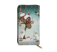 ESNAIUVCD Portefeuille de Noël en cuir véritable imprimé lapin pour femmes, hommes, sac à main multifonction, fermeture éclair autour du grand sac à main de voyage pour téléphone portable, Noir ,