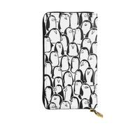 ESNAIUVCD Portefeuille élégant en cuir véritable imprimé foule de pingouins pour femmes, hommes, sac à main multifonction, fermeture éclair autour du grand sac à main de voyage pour téléphone portable
