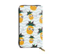 ESNAIUVCD Portefeuille en cuir véritable avec imprimé ananas mignon pour femmes, hommes, sac à main multifonction, fermeture éclair, grand sac à main de voyage pour téléphone portable, Noir , Taille