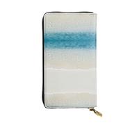 ESNAIUVCD Portefeuille en cuir véritable avec imprimé eau de mer et sable blanc - Pour homme et femme - Multifonction - Fermeture éclair - Grand sac à main de voyage pour téléphone portable, Noir ,