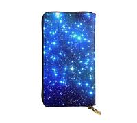 ESNAIUVCD Portefeuille en cuir véritable avec imprimé étoiles brillantes bleues pour femmes, hommes, sac à main multifonction, fermeture éclair, grand sac à main de voyage pour téléphone portable,