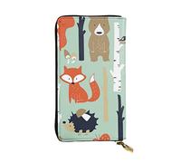 ESNAIUVCD Portefeuille en cuir véritable avec imprimé renard, ours, oiseau, arbre pour femmes, hommes, sac à main multifonction, fermeture éclair, grand sac à main de voyage pour téléphone portable,
