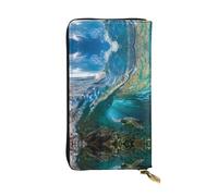 ESNAIUVCD Portefeuille en cuir véritable avec motif tortue flottante sous l'eau sur le récif de corail pour femme, homme, sac à main multifonction, fermeture éclair autour du grand sac à main de