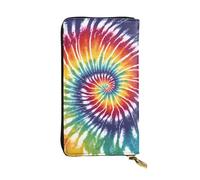 ESNAIUVCD Portefeuille en cuir véritable imprimé arc-en-ciel Tie Dye pour femmes, hommes, sac à main multifonction, fermeture éclair, grand sac à main de voyage pour téléphone portable, Noir , Taille