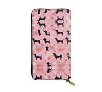 ESNAIUVCD Portefeuille en cuir véritable imprimé bouledogue français et fleurs pour femmes, hommes, sac à main multifonction, fermeture éclair, grand sac à main de voyage pour téléphone portable, Noir